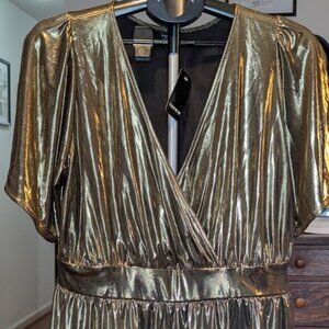 Torrid NWT Liquid Shine Surplice Gold 1X Plus Top Shirt Blouse